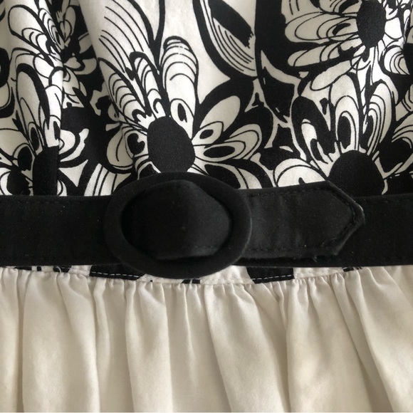 London Times white with black flowers & trim full skirt dress belt sleeveless S8 - Picture 5 of 9